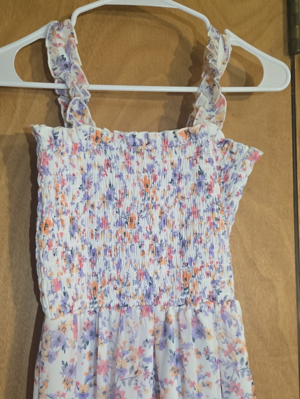 Speechless White Floral Smocked Sundress with Pink and Purple Flowers